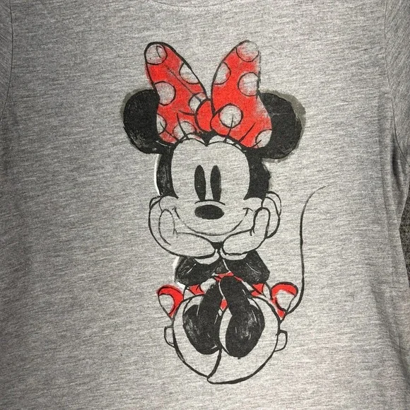 Disney Minnie Mouse Graphic Tee Shirt Gray Red Polka Dot Bow Sketch Art M Womens - Picture 3 of 8
